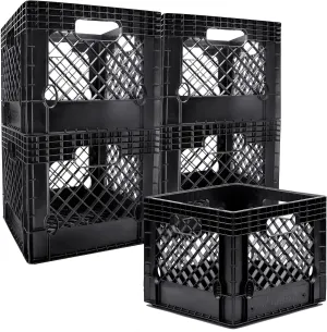 JEZERO Milk Crate for Household Storage: The Ultimate Storage Tote for Groceries, Garages, Kayaking & Outdoor, Stackable Storage | BLACK, Plastic, 13" x 13" x 11”, 5-Pack (MC16-5)