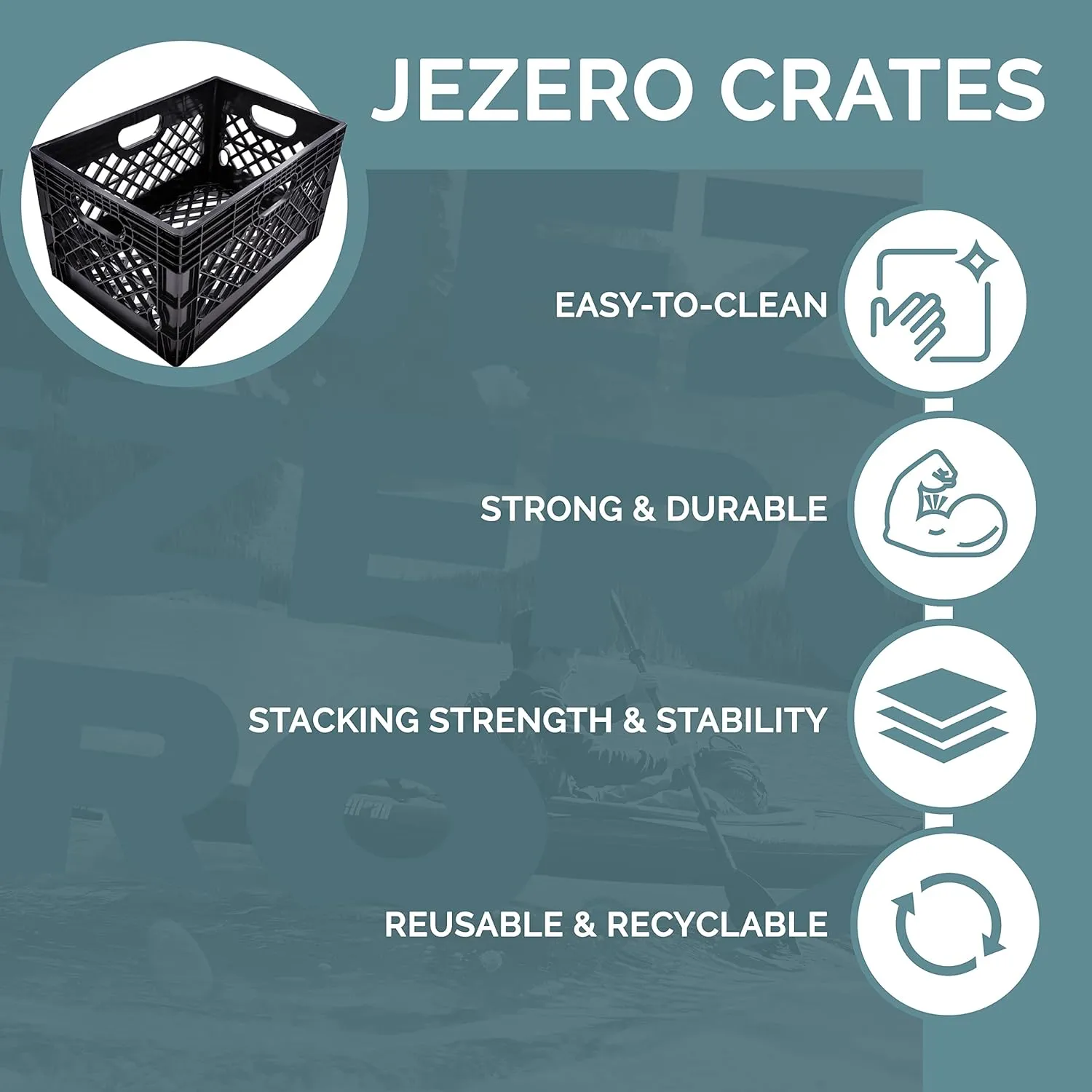 JEZERO Milk Crate for Household Storage: The Ultimate Storage Tote for Groceries, Garages, Kayaking & Outdoor, Stackable Storage | Black, Rectangle, Single, 13" x 11" x 19”