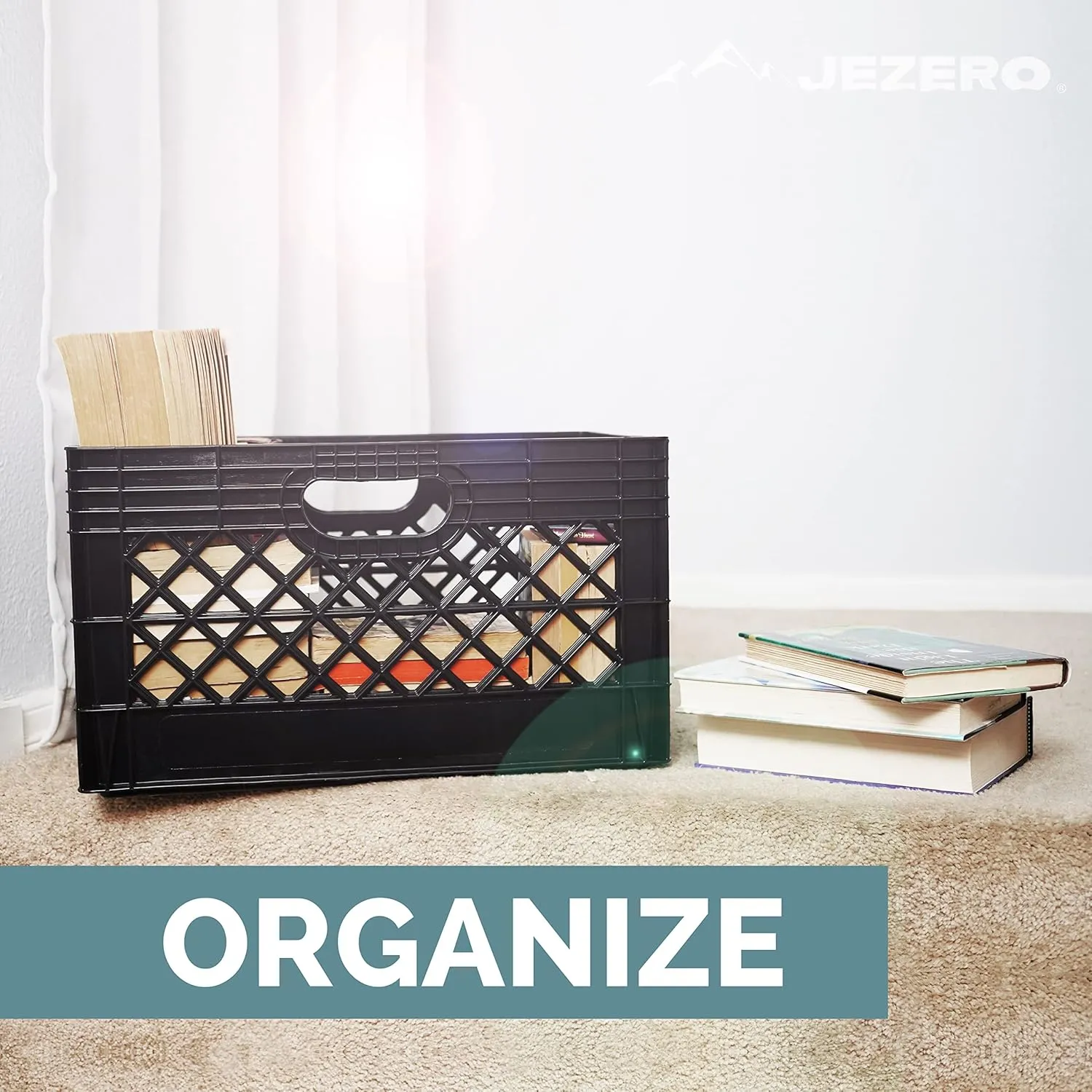 JEZERO Milk Crate for Household Storage: The Ultimate Storage Tote for Groceries, Garages, Kayaking & Outdoor, Stackable Storage | Black, Rectangle, Single, 13" x 11" x 19”