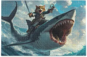 Jigsaw Puzzle Scary Fish Cat Funny for Adults 1000 Pieces, Extremely Challenging and Difficult Puzzle for Family Games, Party Entertainment, and Brain Teasing Fun