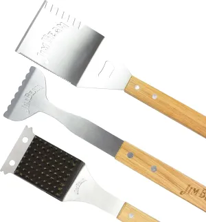 Jim Beam 3-Piece Barbecue Tool Set with Stainless Steel Cleaning Brush, 5-in-1 Spatula and a Pair of Tongs