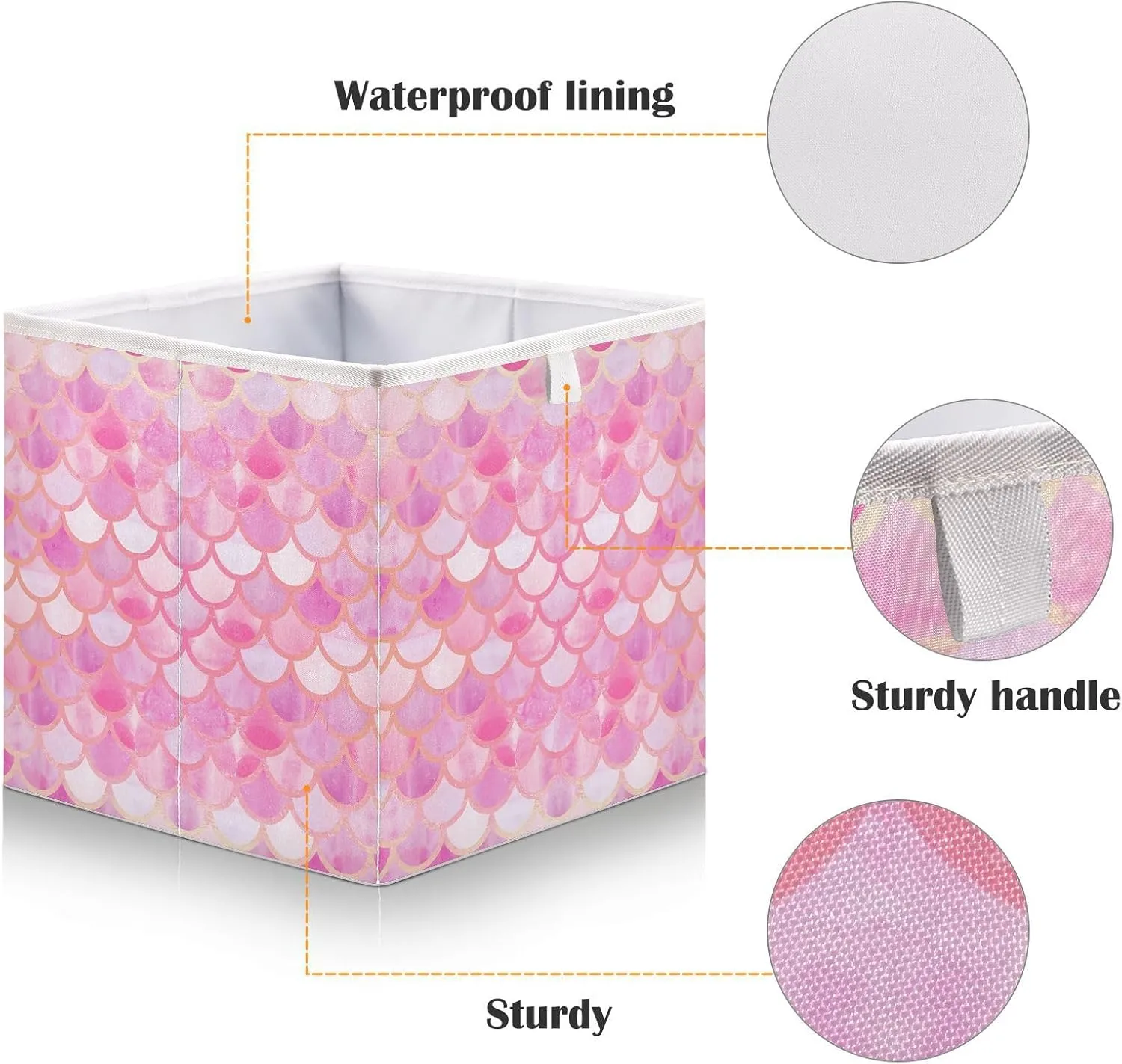 JIPONI Pink Magic Mermaid Scales Foldable Storage Bins Baskets, Cube Storage Box Organizers for Toys, Clothes, Closet, Shelves 11x11 In