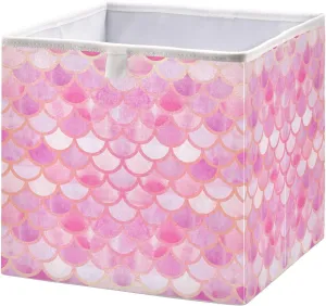 JIPONI Pink Magic Mermaid Scales Foldable Storage Bins Baskets, Cube Storage Box Organizers for Toys, Clothes, Closet, Shelves 11x11 In
