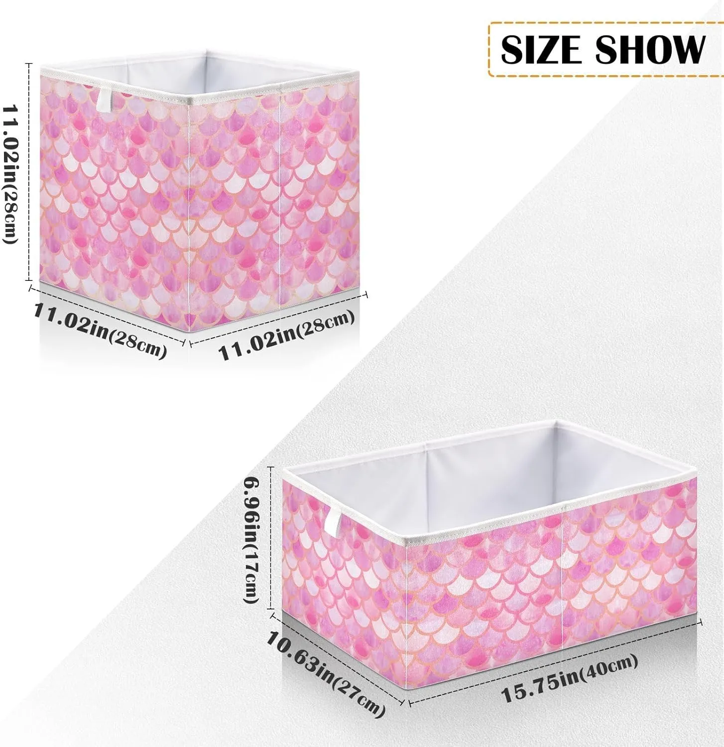JIPONI Pink Magic Mermaid Scales Foldable Storage Bins Baskets, Cube Storage Box Organizers for Toys, Clothes, Closet, Shelves 11x11 In