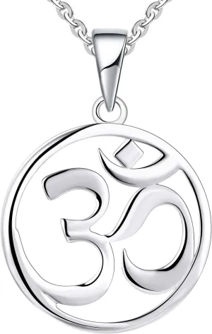 JO WISDOM Women OM Necklace,925 Sterling Silver Indian Yoga Aum Om Ohm Necklace