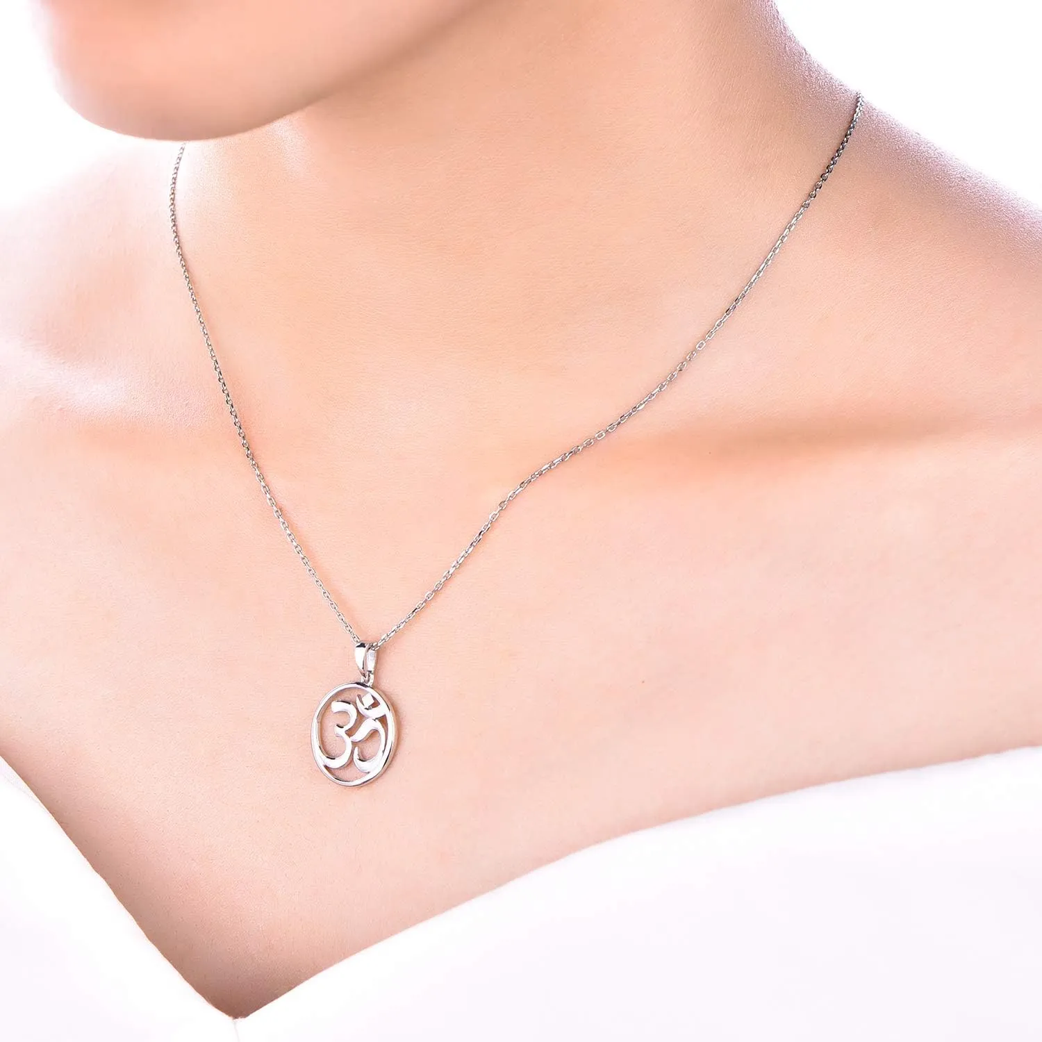 JO WISDOM Women OM Necklace,925 Sterling Silver Indian Yoga Aum Om Ohm Necklace