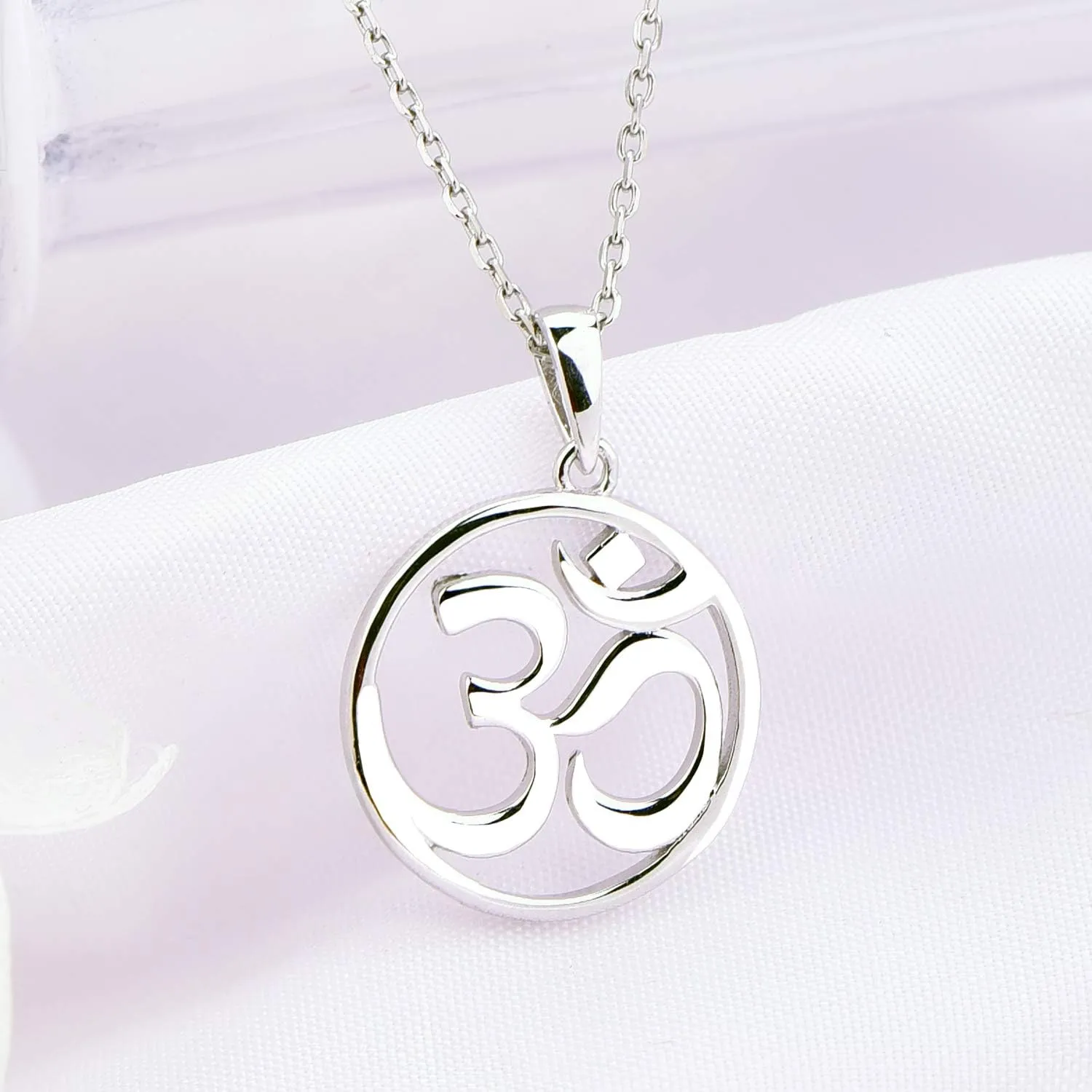 JO WISDOM Women OM Necklace,925 Sterling Silver Indian Yoga Aum Om Ohm Necklace