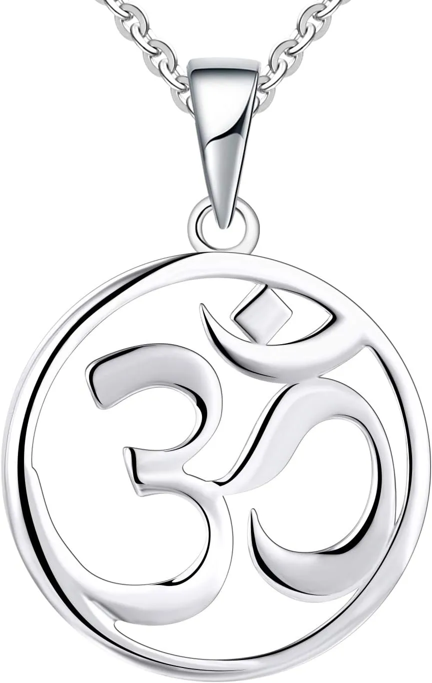 JO WISDOM Women OM Necklace,925 Sterling Silver Indian Yoga Aum Om Ohm Necklace