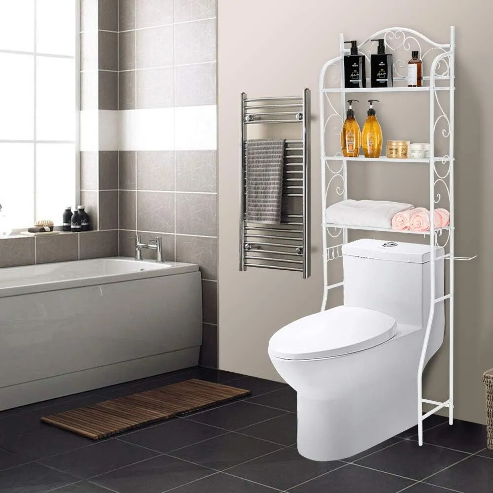 JOBO 3-Tier Bathroom Space Saver Storage Organizer Over The Rack Toilet Cabinet Shelving Towel Rack Multifunctional Bathroom Cabinet Tower Shelf (White)