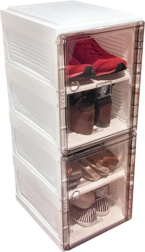 Jokari Set of 4 Collapsible, Stackable Shoe Storage Shelves, See-Through Doors. Holds 4 Pairs of Adult Shoes. Keep Closets and Entryways Tidy. Multi-Use Home Storage for Bedroom, Kitchen and More (4)