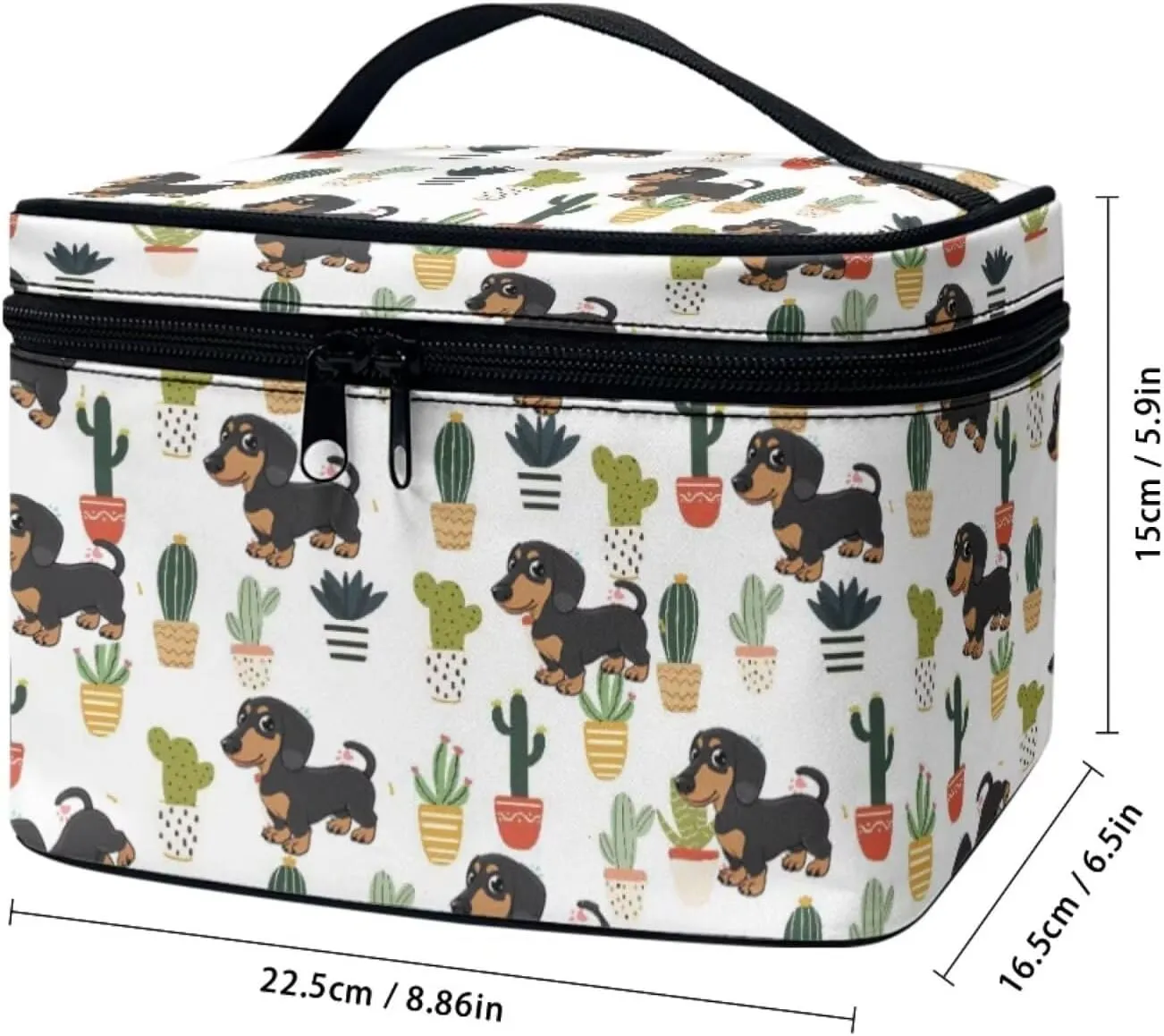 JoyLamoria Cute Dachshund Cactus Makeup Case Portable Cosmetic Bag Toiletry Containers for Women Girls