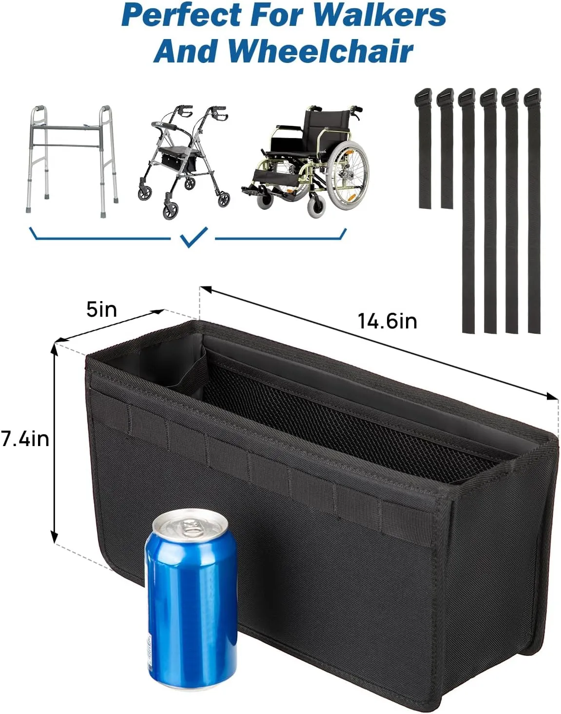 JOYTUTUS Walker Basket for Folding Walker, Basket for Walkers for Seniors,Rollator Walkers Storage Bag, Can be Installed Outside or Inside of Walker, Wheerchair