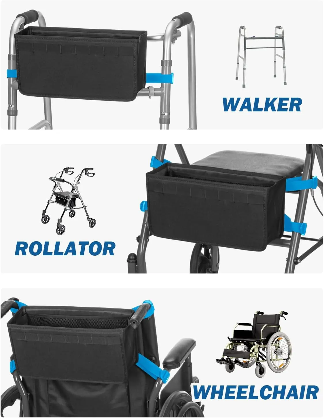 JOYTUTUS Walker Basket for Folding Walker, Basket for Walkers for Seniors,Rollator Walkers Storage Bag, Can be Installed Outside or Inside of Walker, Wheerchair