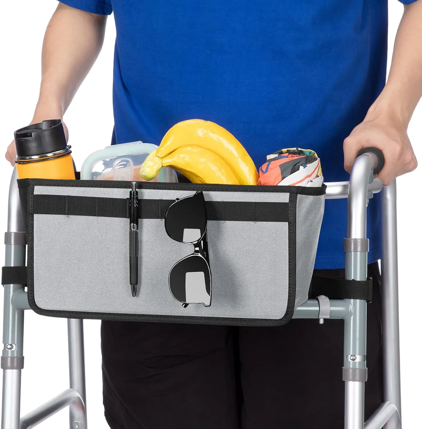 JOYTUTUS Walker Basket for Folding Walker, Basket for Walkers for Seniors,Rollator Walkers Storage Bag, Can be Installed Outside or Inside of Walker, Wheerchair,Gray