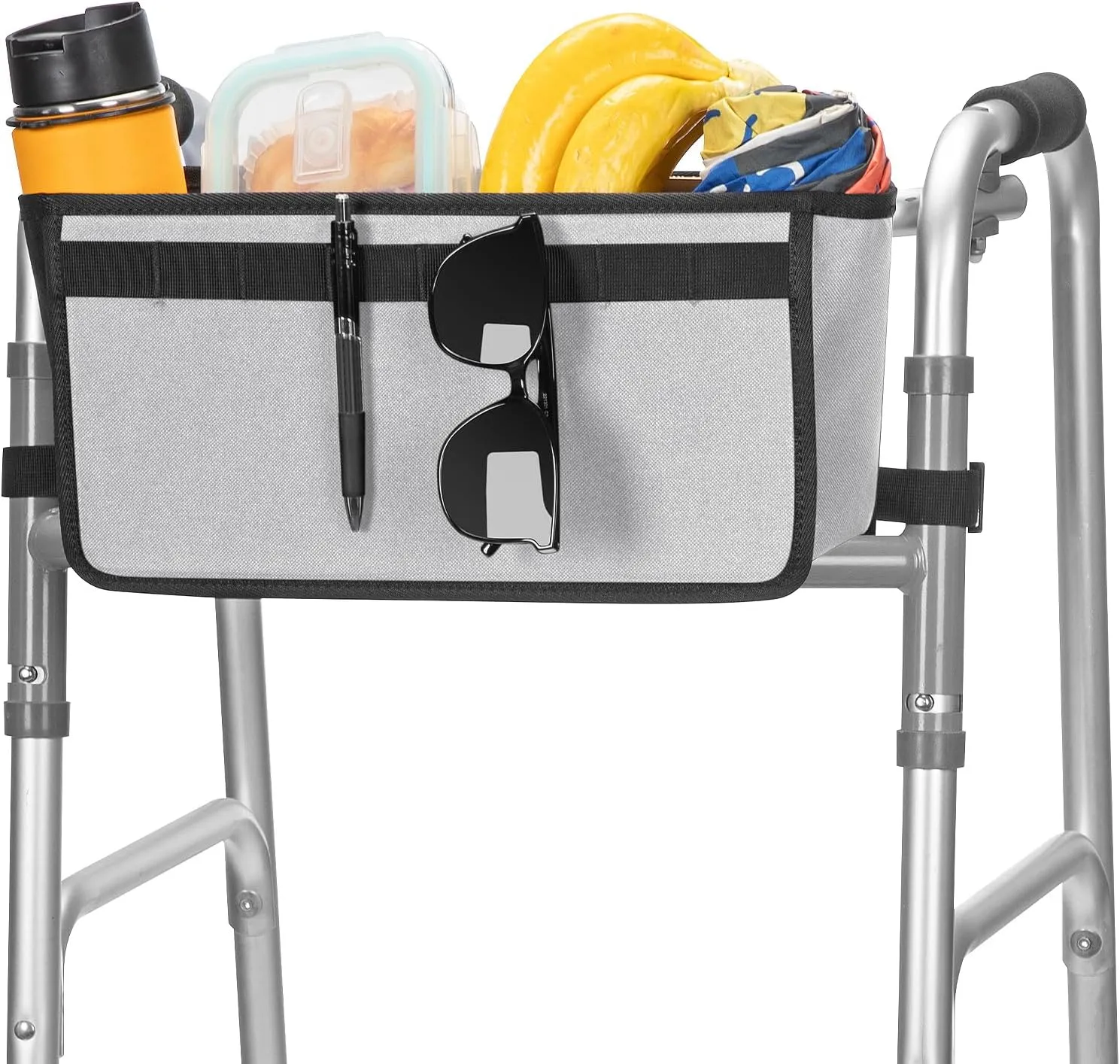 JOYTUTUS Walker Basket for Folding Walker, Basket for Walkers for Seniors,Rollator Walkers Storage Bag, Can be Installed Outside or Inside of Walker, Wheerchair,Gray