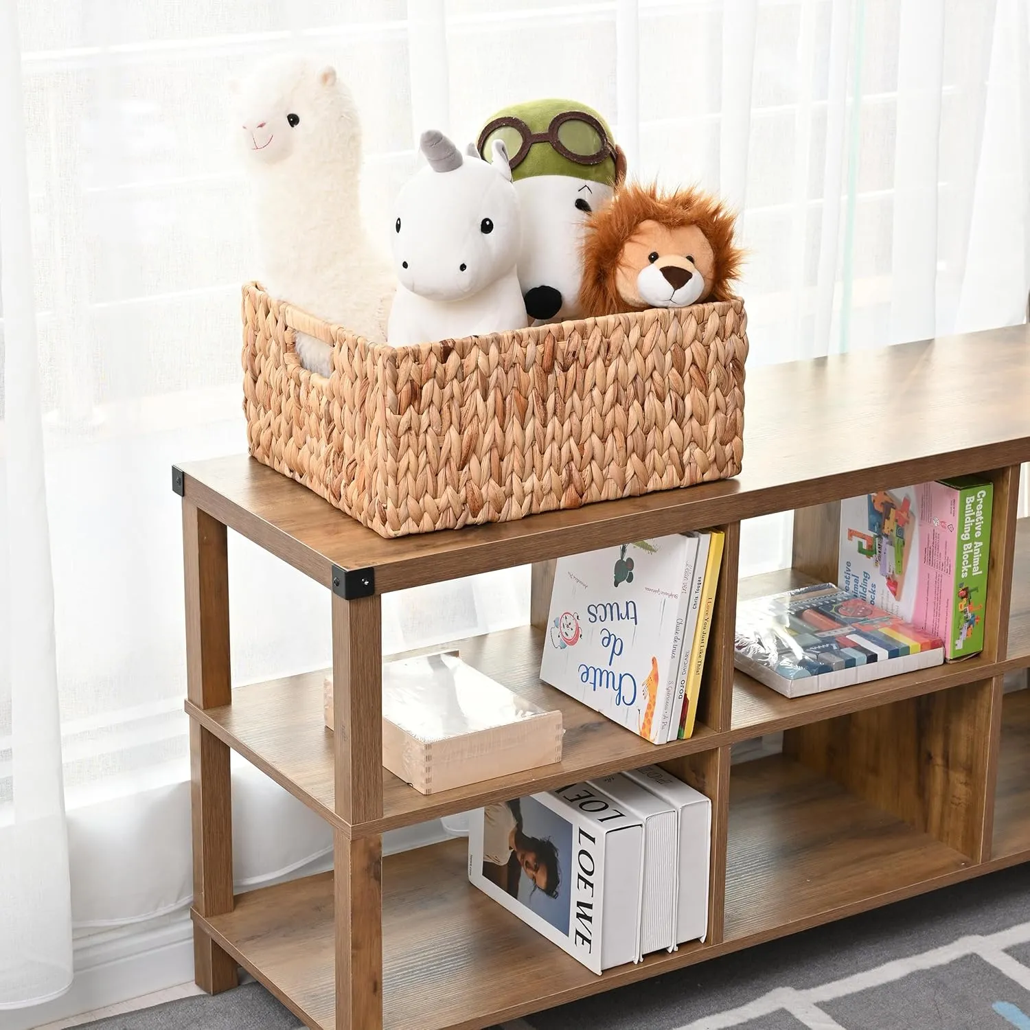 Jumbo Wicker Basket for Orgainzing, Extra Large Rectangular Water Hyacinth Storage Wicker Shelf Basket with Built-in Handles, 1 Pack