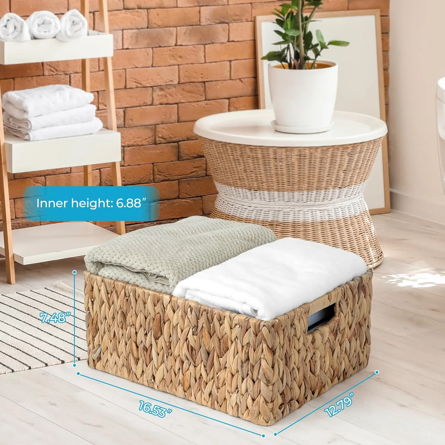 Jumbo Wicker Basket for Orgainzing, Extra Large Rectangular Water Hyacinth Storage Wicker Shelf Basket with Built-in Handles, 1 Pack