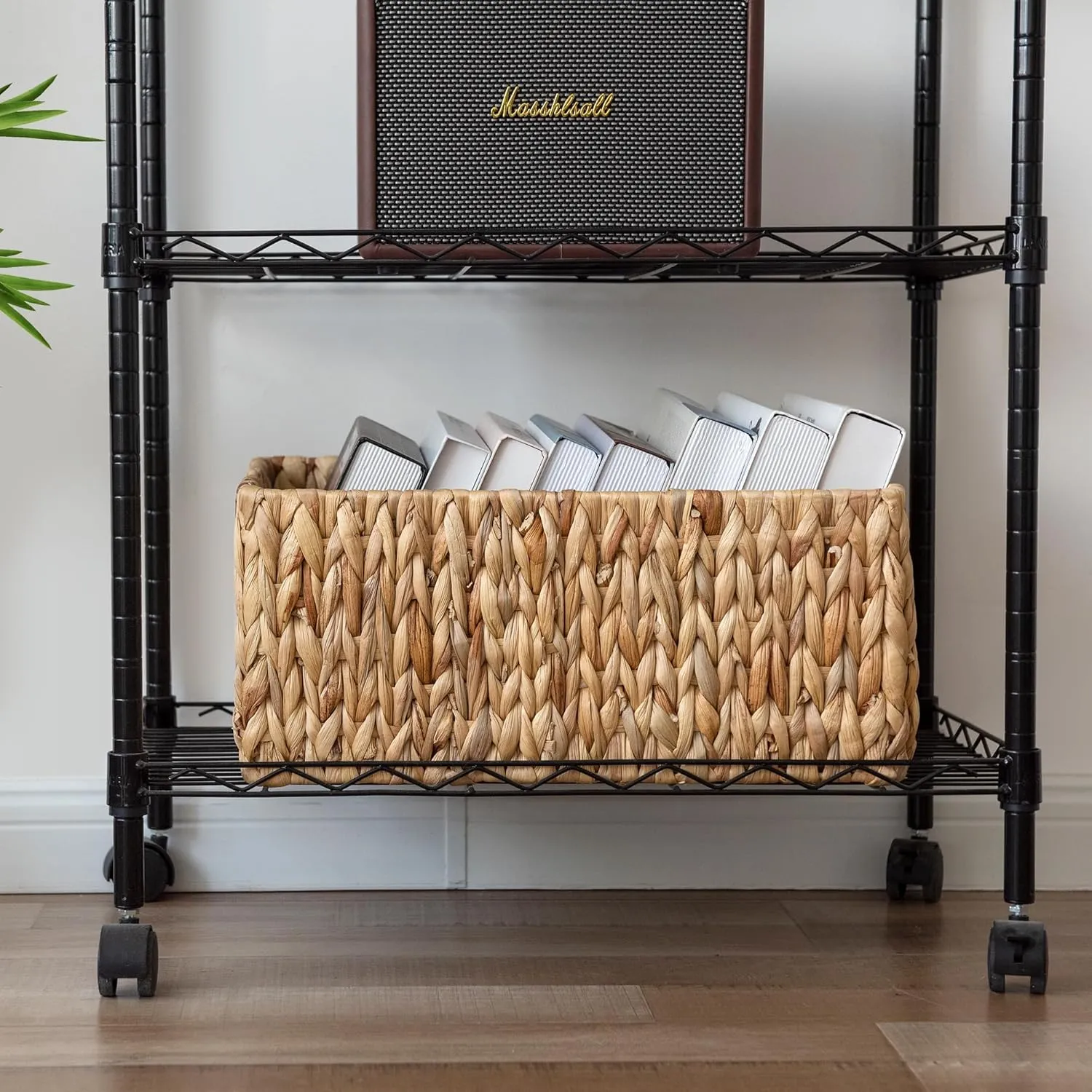 Jumbo Wicker Basket for Orgainzing, Extra Large Rectangular Water Hyacinth Storage Wicker Shelf Basket with Built-in Handles, 1 Pack