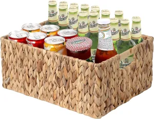 Jumbo Wicker Basket for Orgainzing, Extra Large Rectangular Water Hyacinth Storage Wicker Shelf Basket with Built-in Handles, 1 Pack