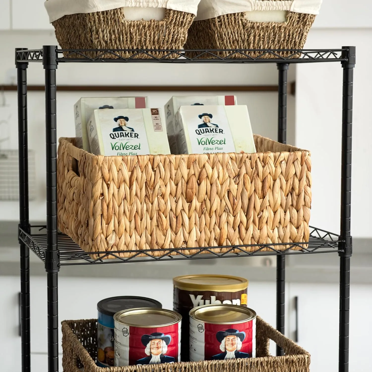Jumbo Wicker Basket for Orgainzing, Extra Large Rectangular Water Hyacinth Storage Wicker Shelf Basket with Built-in Handles, 1 Pack