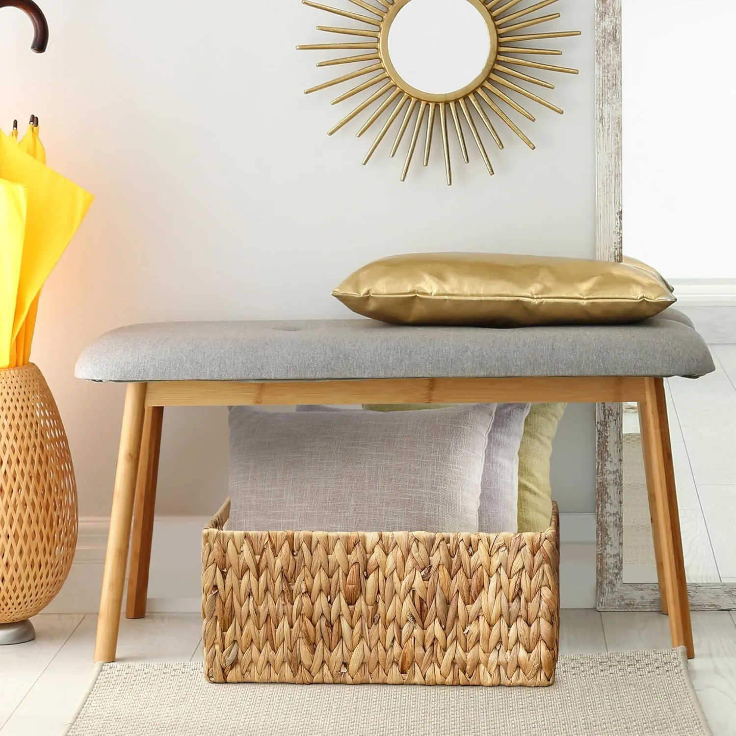 Jumbo Wicker Basket for Orgainzing, Extra Large Rectangular Water Hyacinth Storage Wicker Shelf Basket with Built-in Handles, 1 Pack