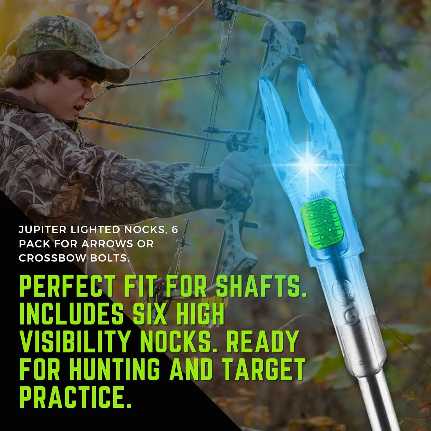 Jupiter Lighted Nocks | Bright Lighted Nocks for Arrows | Illuminated Nocks | Glow in The Dark Arrow Nocks | LED Arrow Nocks | Light Up Nocks | 6 Pack