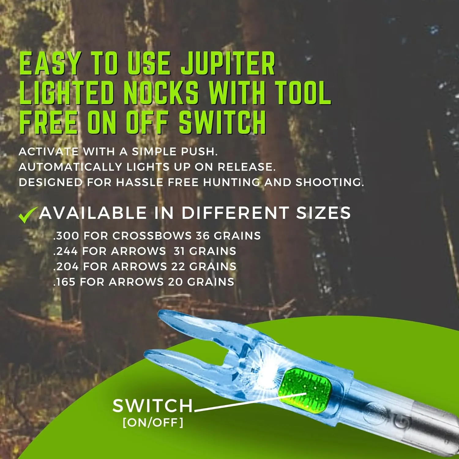 Jupiter Lighted Nocks | Bright Lighted Nocks for Arrows | Illuminated Nocks | Glow in The Dark Arrow Nocks | LED Arrow Nocks | Light Up Nocks | 6 Pack