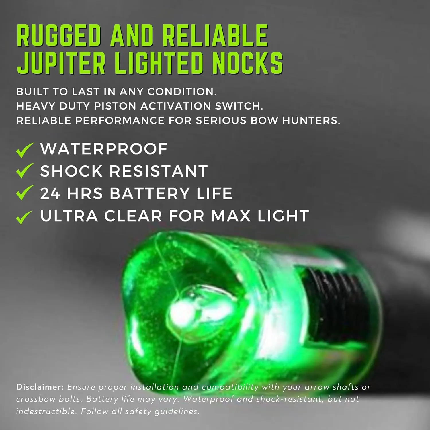 Jupiter Lighted Nocks | Bright Lighted Nocks for Arrows | Illuminated Nocks | Glow in The Dark Arrow Nocks | LED Arrow Nocks | Light Up Nocks | 6 Pack