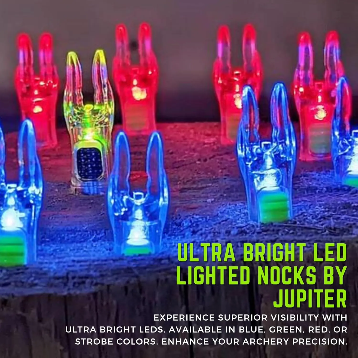 Jupiter Lighted Nocks | Bright Lighted Nocks for Arrows | Illuminated Nocks | Glow in The Dark Arrow Nocks | LED Arrow Nocks | Light Up Nocks | 6 Pack