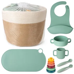 Jute Basket Baby Hamper - Baby Gift Set - New Born Baby Gift Set - Gender Reveal Gift - Includes: 6 PCS Silicone Feeding Set in a Reusable Jute Basket - This is My Bag