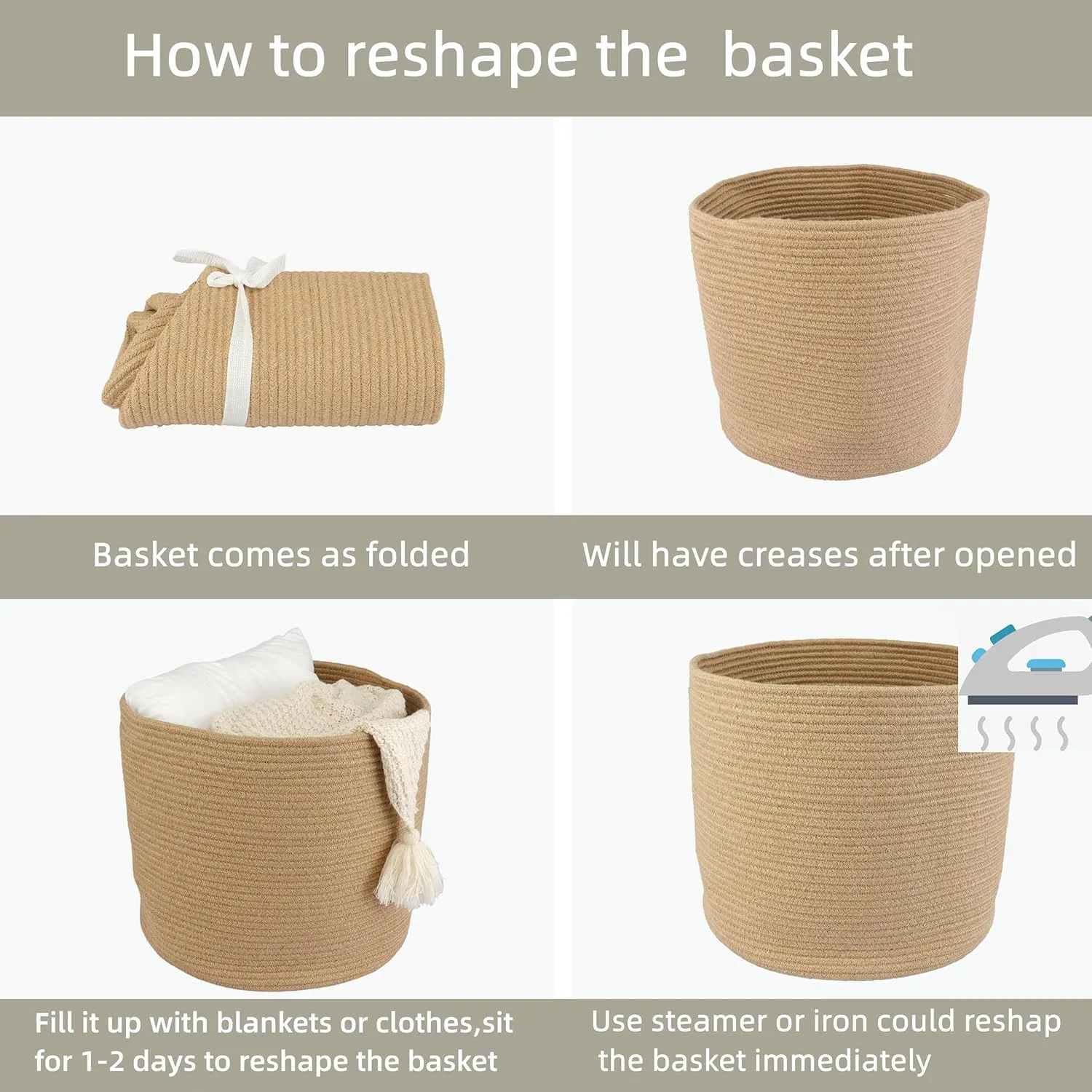 Jute Rope Basket For Girls Boys Kids 16”X14” Baby Laundry Baskets Nursery Bin Round Woven Basket Organizer For Storage Toys Blankets Shoes Clothes
