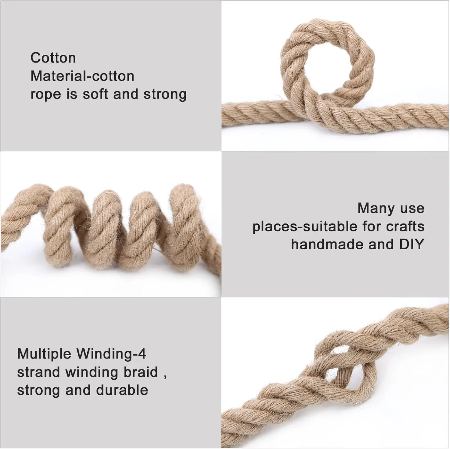 Jute Rope,1/2 inch x 50 FT Natural Twisted Manila Heavy Duty Hemp Ropes for Crafts,Swing for Tree,Gardening, Bundling, Hammock, Nautical, Tug of War, Railings, Home Decorating