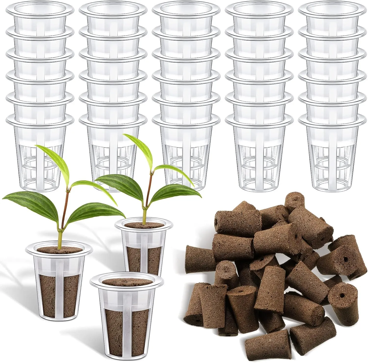 Jutom 60 Pieces Hydroponic Seed Grow Sponges Pod Kit for Indoor and Outdoor Use