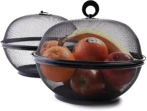 Juvale Black Mesh Fruit Baskets with Lids, Restaurant Kitchen Produce Containers (10 Inch) 2 Pack Fruit Mesh Basket