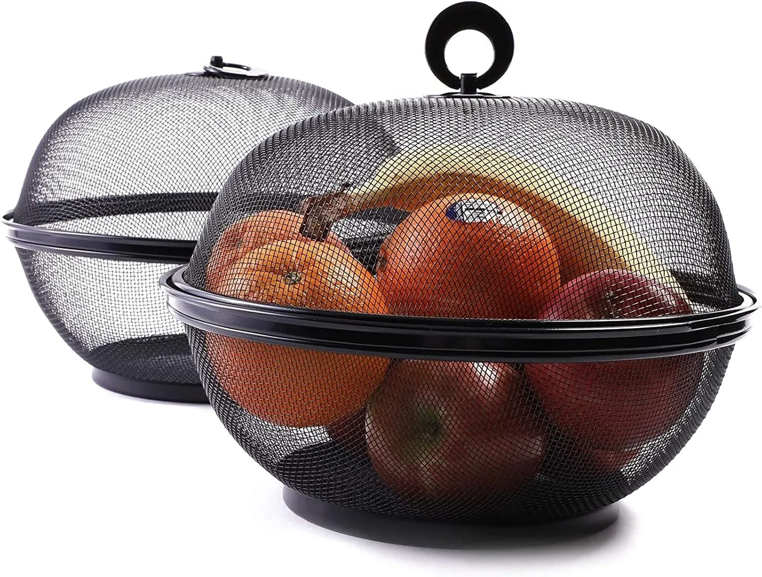 Juvale Black Mesh Fruit Baskets with Lids, Restaurant Kitchen Produce Containers (10 Inch) 2 Pack Fruit Mesh Basket