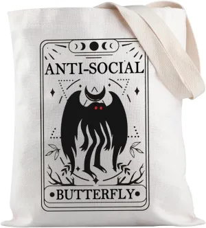 JXGZSO Mothman Tarot Tote Canvas Bag Antisocial Butterfly Tote Bag Cryptid Creature Gift Mothman Monster Merch