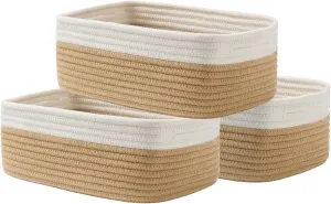 KALLAX Small Woven Basket, 12 x 8 x 4.5 Inches, Storage Basket for Organizing, Cute Small Rope Shelf Closet Cube Storage Bins Baskets for Shelves, Dog Toy Gift Baskets Empty, 3 Pack White & Brown