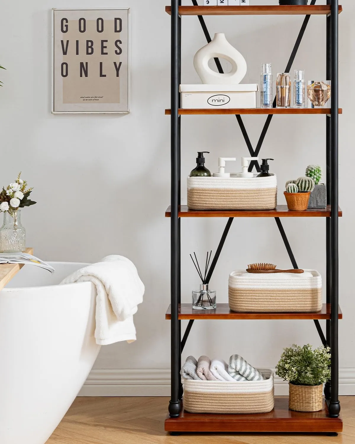 KALLAX Small Woven Basket, 12 x 8 x 4.5 Inches, Storage Basket for Organizing, Cute Small Rope Shelf Closet Cube Storage Bins Baskets for Shelves, Dog Toy Gift Baskets Empty, 3 Pack White & Brown