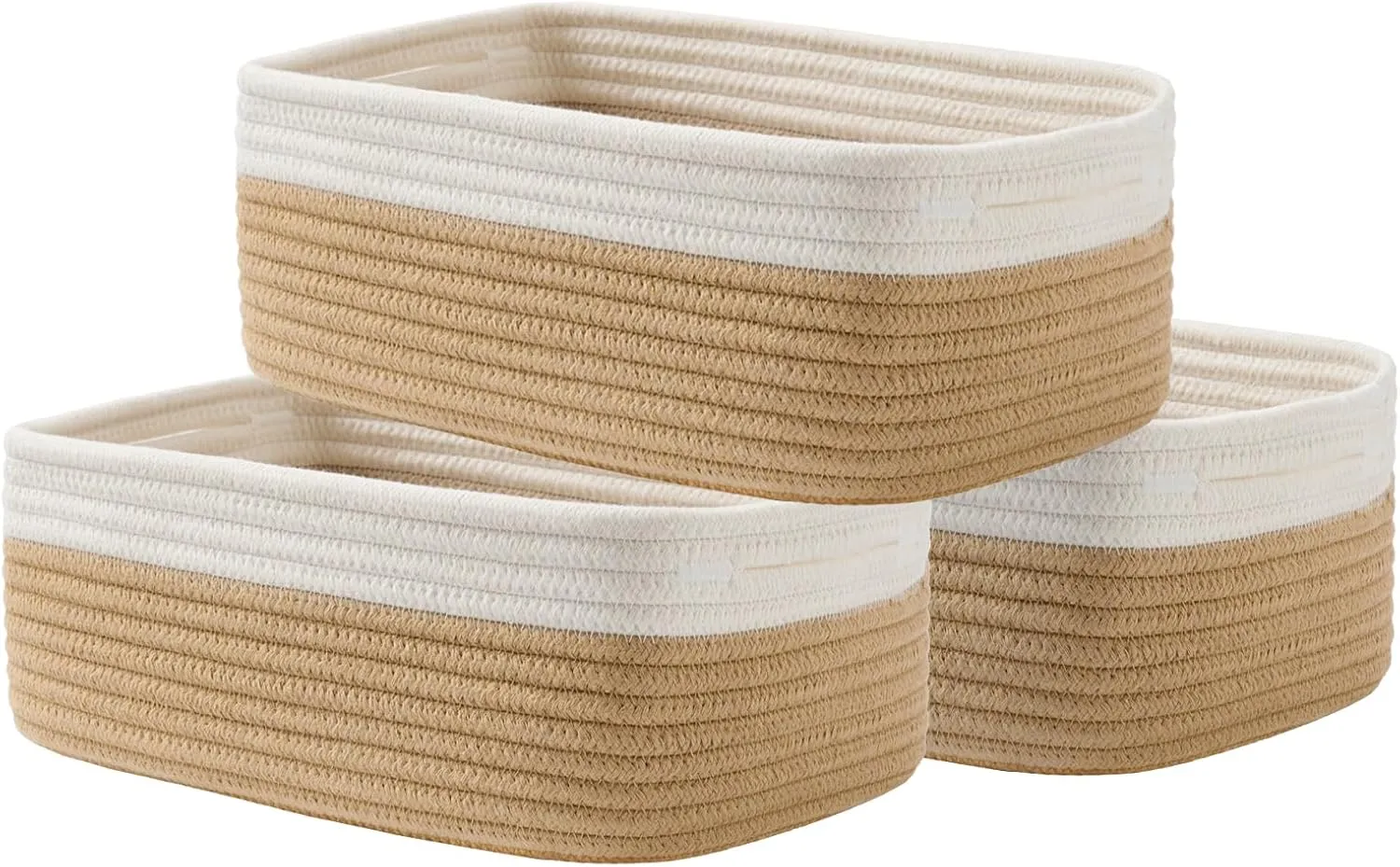 KALLAX Small Woven Basket, 12 x 8 x 4.5 Inches, Storage Basket for Organizing, Cute Small Rope Shelf Closet Cube Storage Bins Baskets for Shelves, Dog Toy Gift Baskets Empty, 3 Pack White & Brown