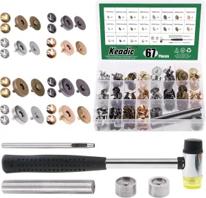 Keadic 69 Sets 14/18mm Bag Clasps Button Snaps Color Assortment Kit with Install Tool, Silver/Gun Metal/Bronze/Gold/Silver Sewing Knitting Buttons for Handbag Purses Bags Wallet Clothes Leather