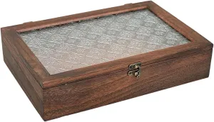 Keepsake Box - Vintage Wooden Decorative Box with Glass Lid for Jewelry, Trinket, Photo & Memory Storage (Large)