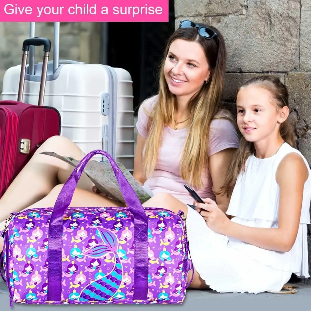 Kids Duffle Bag for Travel, Boys Girls Gym Duffel Bags with Shoe Compartment Little Kid Weekender Overnight Sports Bag Sleepover,Unicorn/Dinosaur/Mermaid