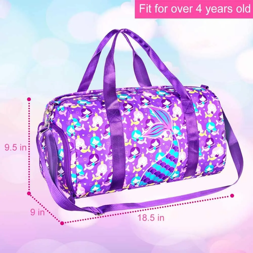 Kids Duffle Bag for Travel, Boys Girls Gym Duffel Bags with Shoe Compartment Little Kid Weekender Overnight Sports Bag Sleepover,Unicorn/Dinosaur/Mermaid