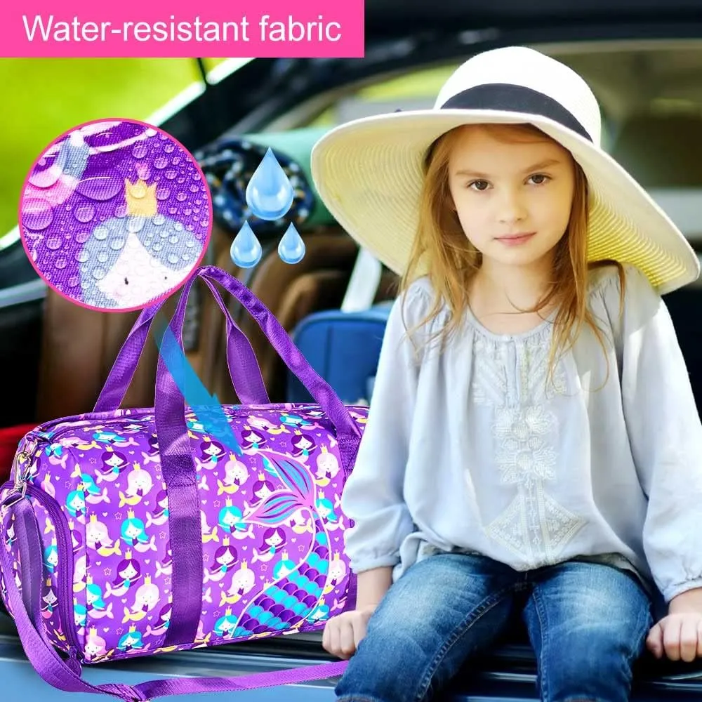 Kids Duffle Bag for Travel, Boys Girls Gym Duffel Bags with Shoe Compartment Little Kid Weekender Overnight Sports Bag Sleepover,Unicorn/Dinosaur/Mermaid