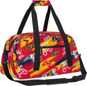 Kids Overnighter Duffel Bags for Boys Girls, Carry-On Size Sports Gym Bag for School Practice or Overnight Travel Weekender Sleepover Workout Tote Bag, Red Game Joysticks