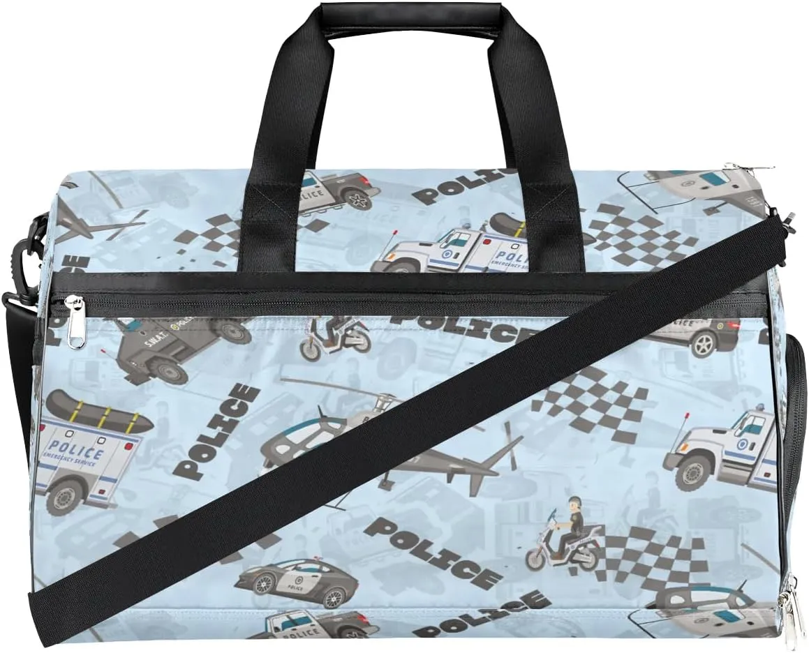 Kids Overnighter Duffel Bags for Boys Girls, Cartoon Fire Truck Airplane Carry-On Size Sports Gym Bag with Shoe Compartments for School Practice or Overnight Travel Weekender Sleepover Tote Bag