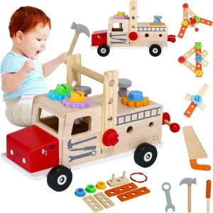 Kids Tool Set,Wooden Pretend Play Toddler Track Tool Box for 3 4 5 Year Old,Montessori STEM Educational Construction Toy for Boys and Girls