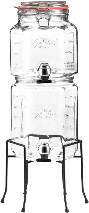 Kilner 25.004 Stackable Jar Set with Taps and Stand, Clear/Transparent, 5.2 Litre