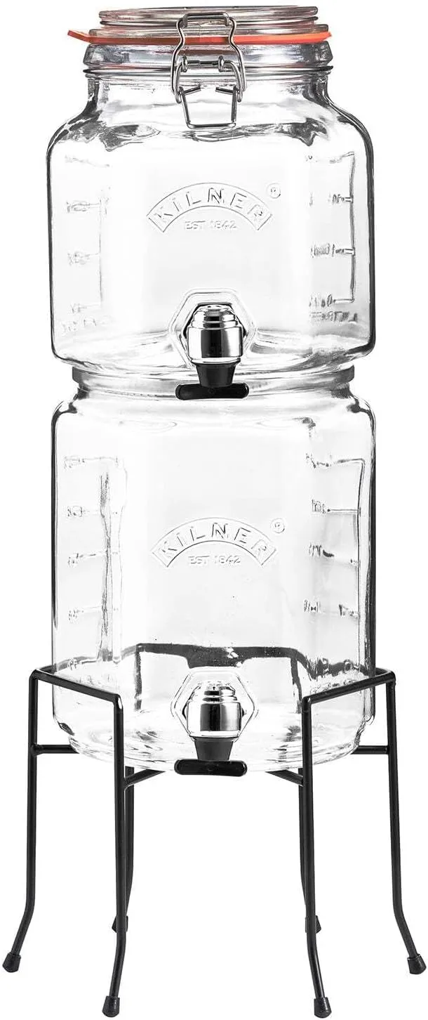 Kilner 25.004 Stackable Jar Set with Taps and Stand, Clear/Transparent, 5.2 Litre