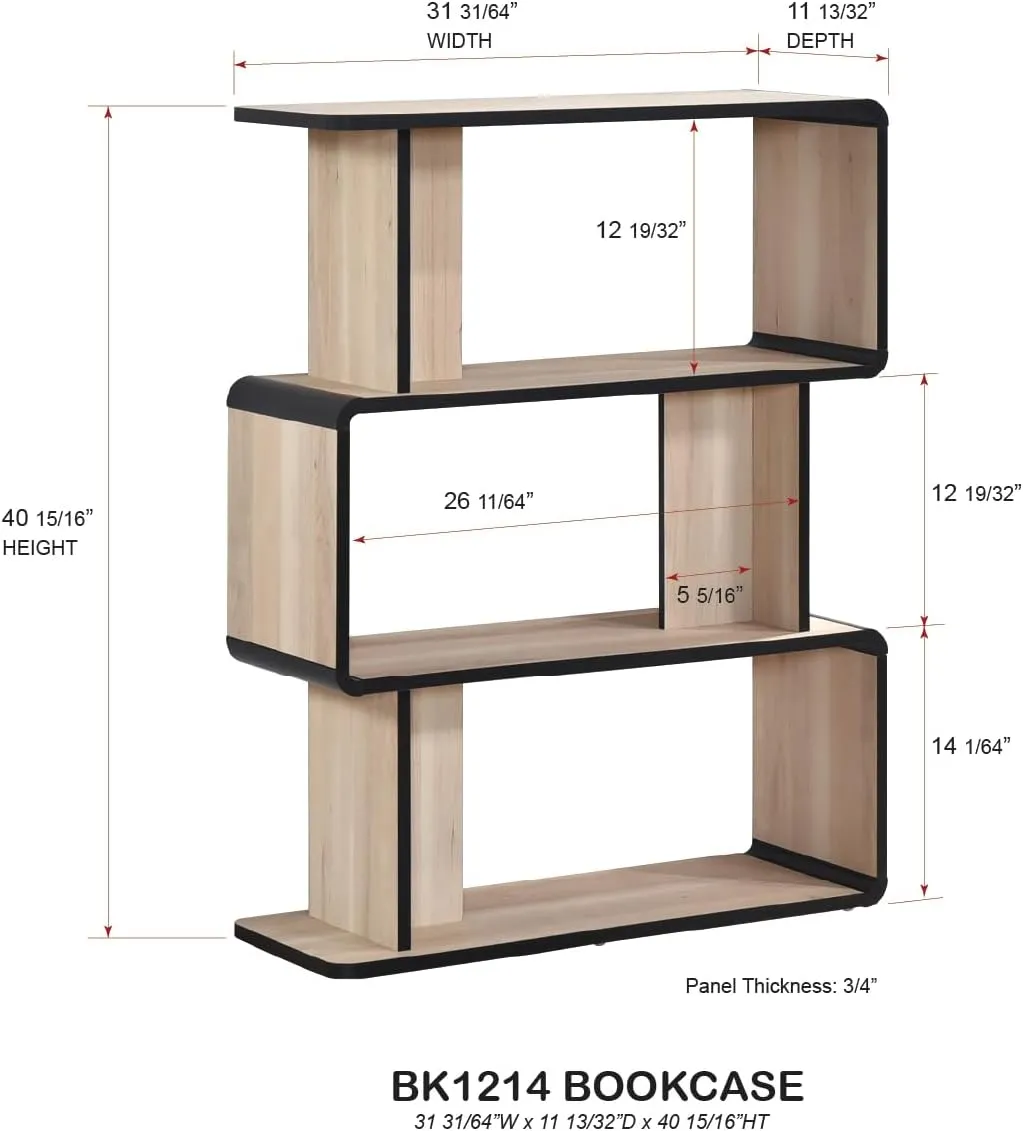 Kings Brand Furniture Nathan Modern Wooden Bookcase in Asymmetrical Design – Stylish Open Shelving Unit for Living Room, Bedroom – Perfect for Books, Plants, Decorative Displays (3-Tier)
